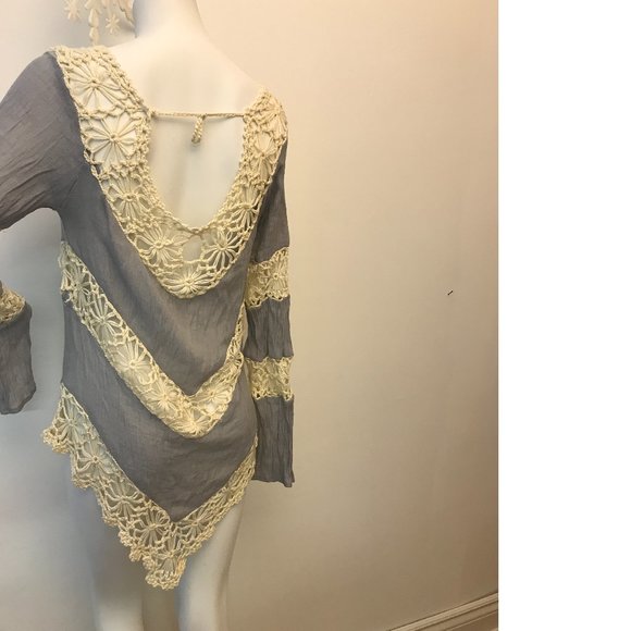 Boho Bohemian Crochet Crepe Coverup Swim Beach Tunic Dress Free People Copy NWOT - Picture 4 of 4